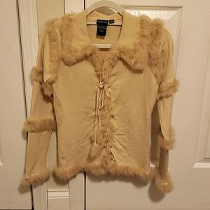 Vermani tan silk and fur sweater, medium